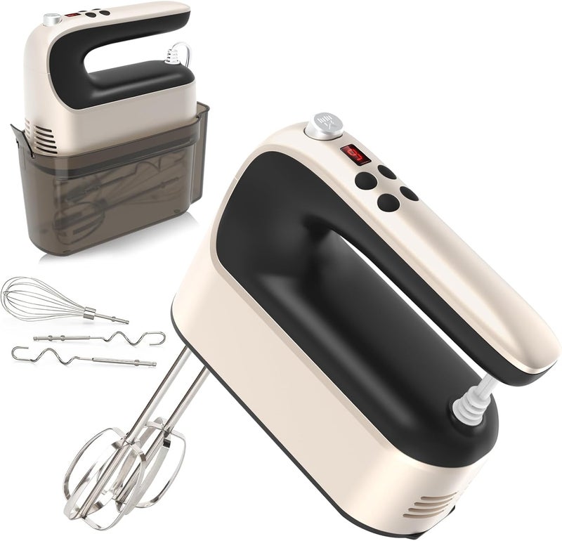 Yomelo 9-Speed Digital Hand Mixer Electric, 400W Powerful DC Motor, Hand Mixer Electric Handheld with Snap-On Storage Case, 5 Stainless Steel Accessories, Beaters, Dough Hooks, Whisk(Champagne Gold) - Image 1